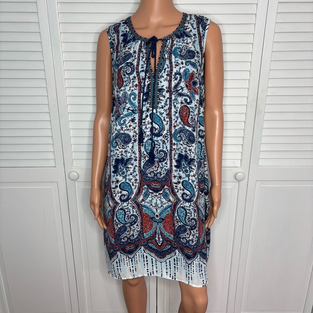 DR2 Paisley Sleeveless V-Neck Dress in Blue Size Large